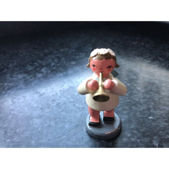 Vtg Christmas Wooden Music Angel Playing The Trumpet Erzgebirge Made In Germany - Picture 7 of 8